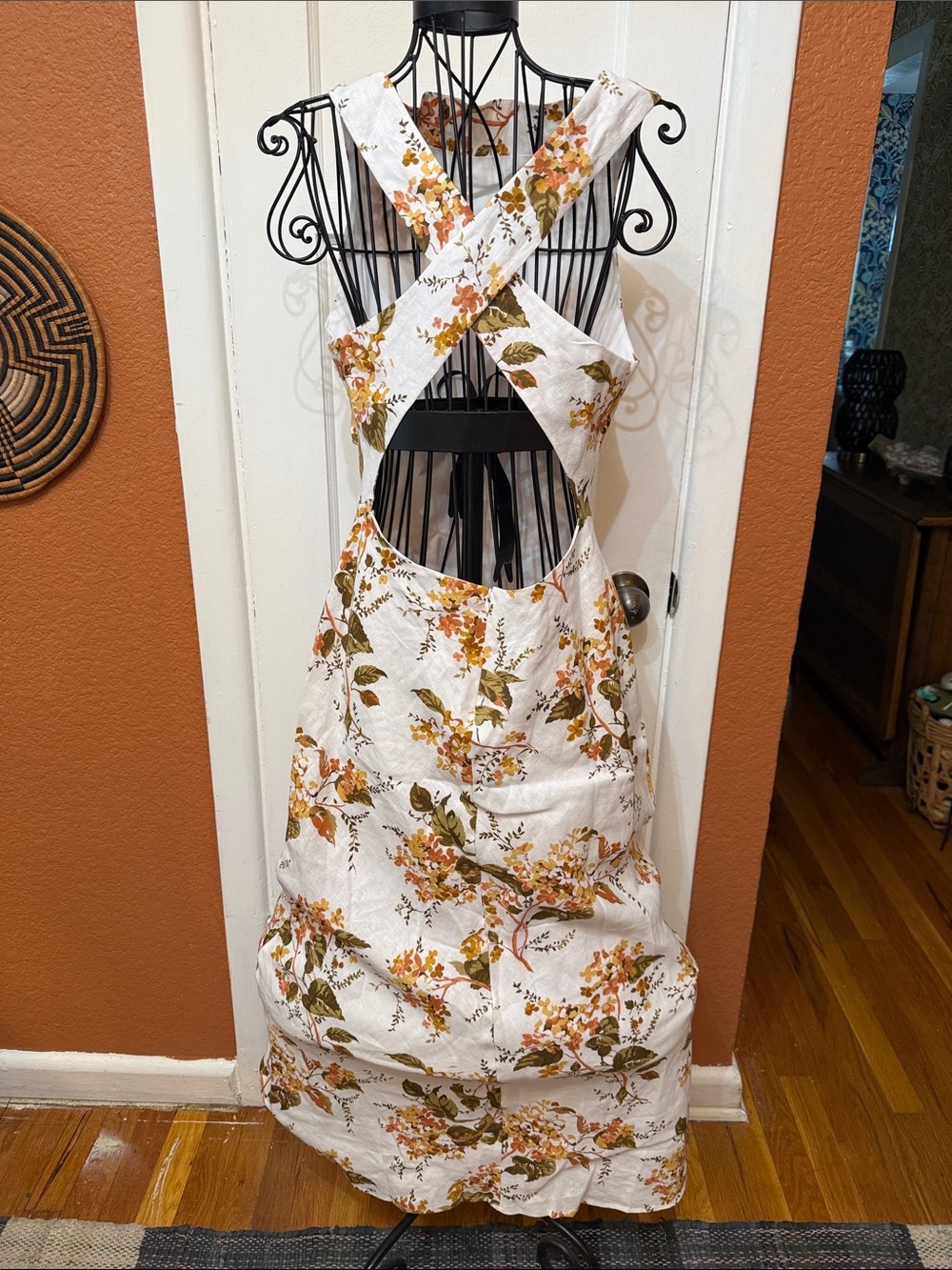 NWT Reformation White Dress with Orange and Olive Floral Accents